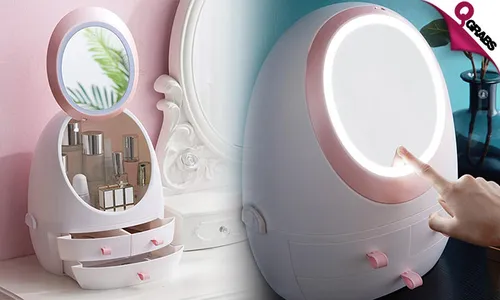Portable Cosmetic Organizer with LED Mirror!